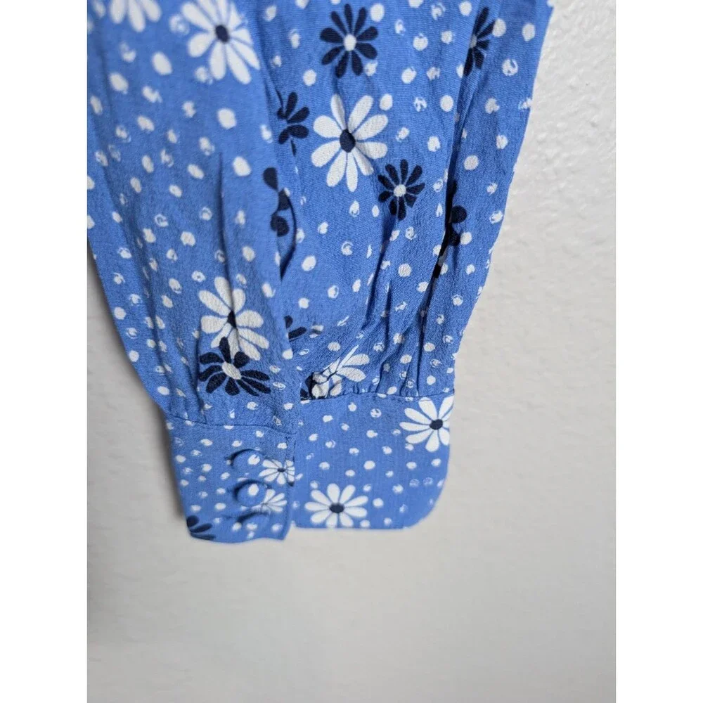 Talbots‎ Blue Floral Wrap Top Poet Sleeve Blouse Small